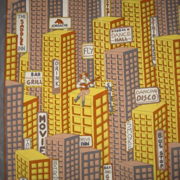 ❤️JORDACHE VINTAGE Nashville Country Disco Silk Scarf Bandana - Picture 5 of 7